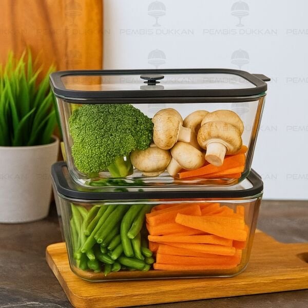 2Lİ SİYAH 2620ML SİLİKON VAKUMLU, CAM SAKLAMA KABI (3H04)