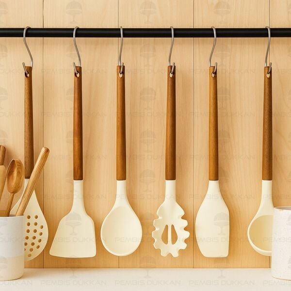 6 PARÇA AKASYA SAPLI KREM SİLİKON SET