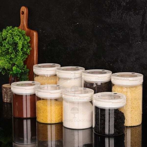 8Lİ BEYAZ TESORA, ERZAK KAVANOZ SETİ (850ML-1300ML)