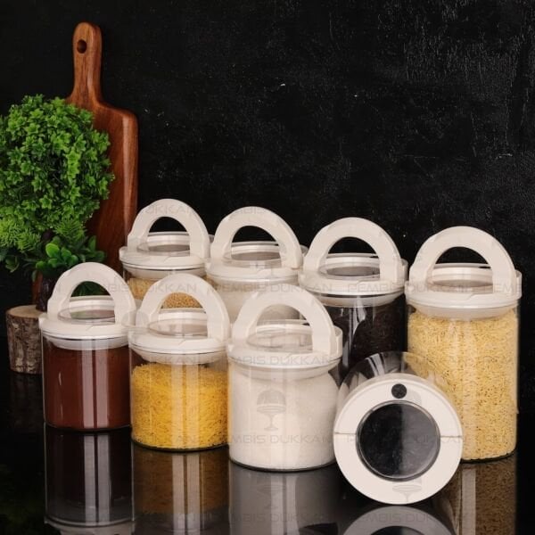 8Lİ BEYAZ TESORA, ERZAK KAVANOZ SETİ (850ML-1300ML)
