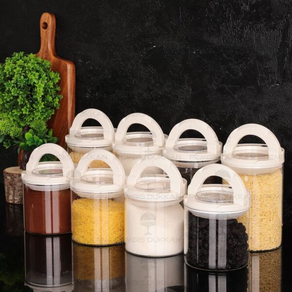8Lİ BEYAZ TESORA, ERZAK KAVANOZ SETİ (850ML-1300ML)