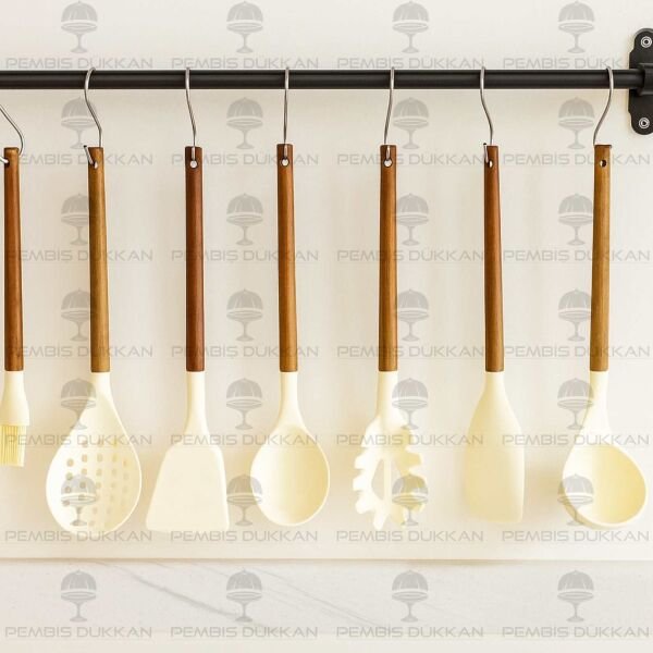 7 PARÇA AKASYA SAPLI  KREM SİLİKON SET