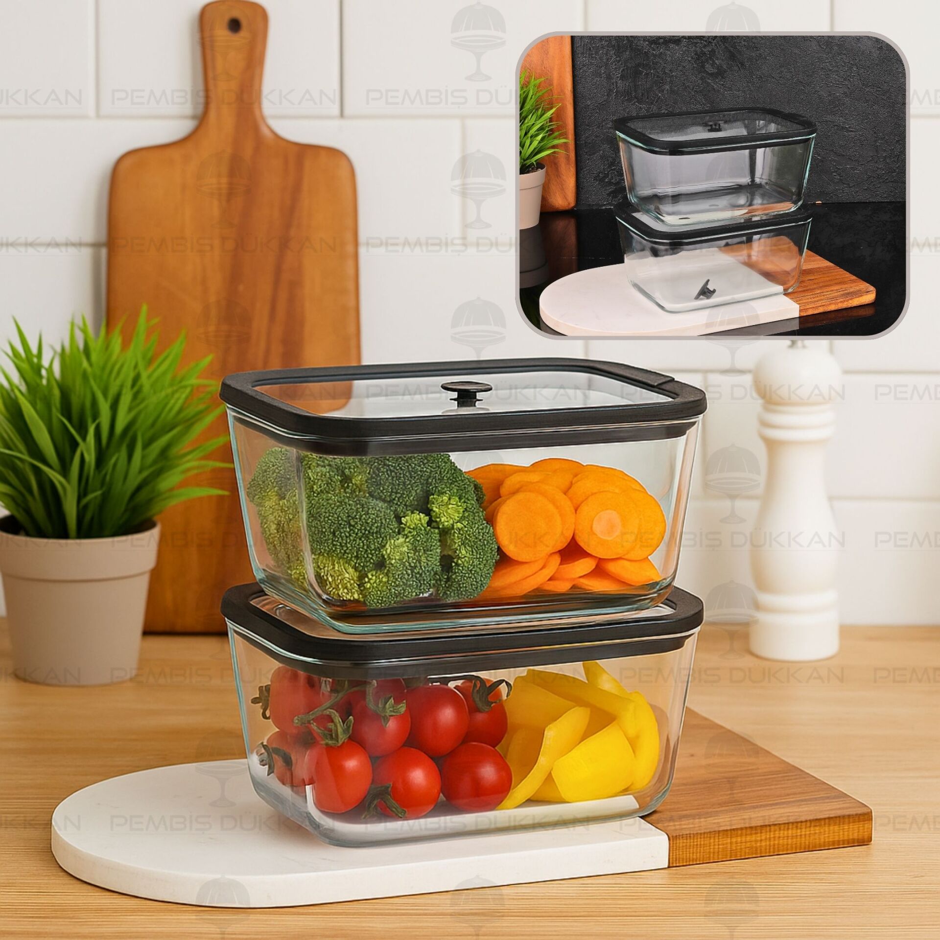 2Lİ SİYAH 1380ML SİLİKON VAKUMLU, CAM SAKLAMA KABI (3H03)