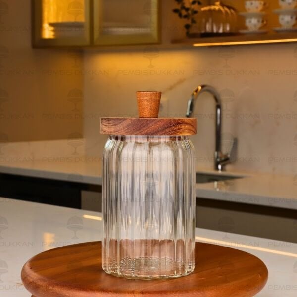 VALORE 700ML AKASYA KAPAKLI ÇİZGİLİ KAVANOZ (BOR 0121)