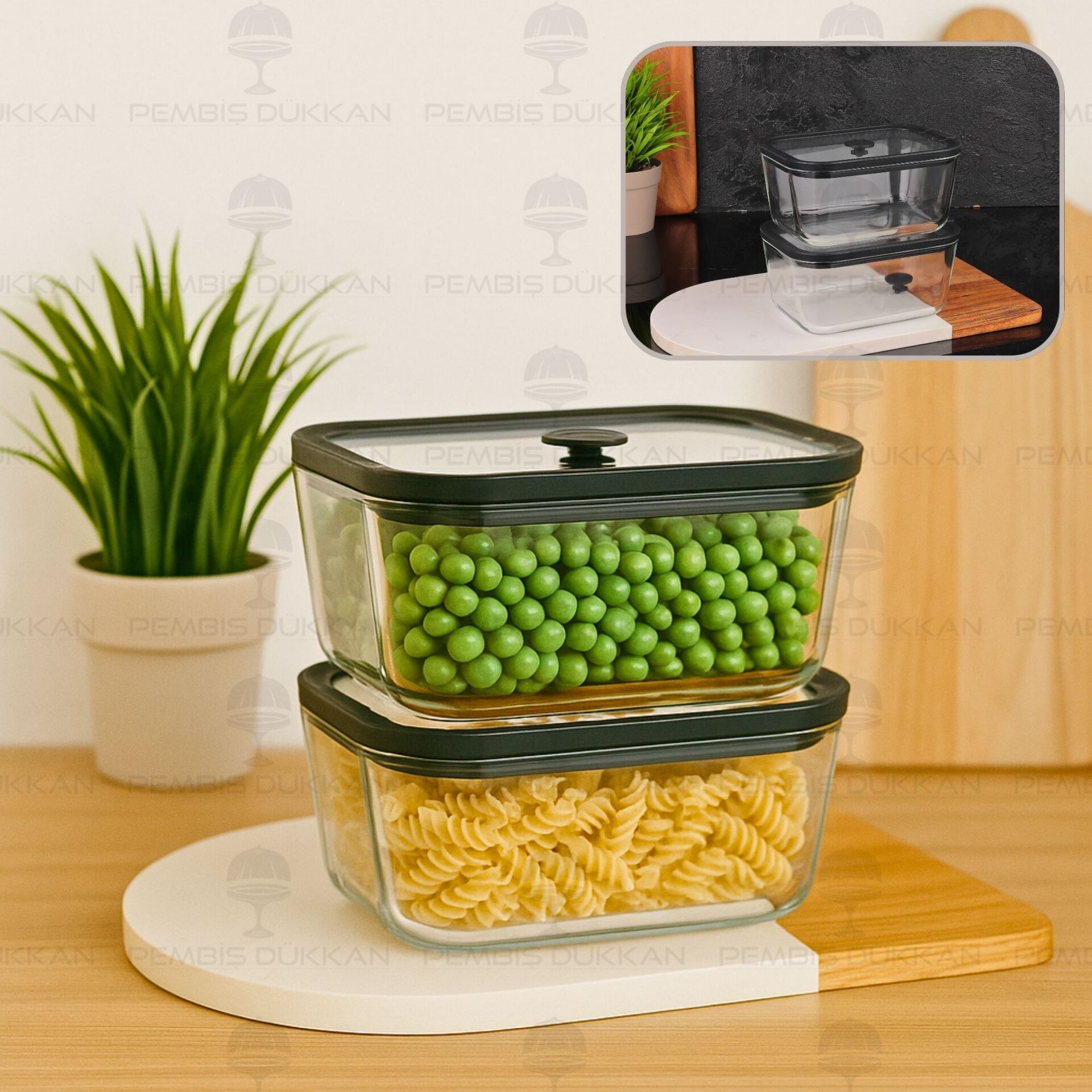 2Lİ SİYAH 800ML SİLİKON VAKUMLU, CAM SAKLAMA KABI (3H02)