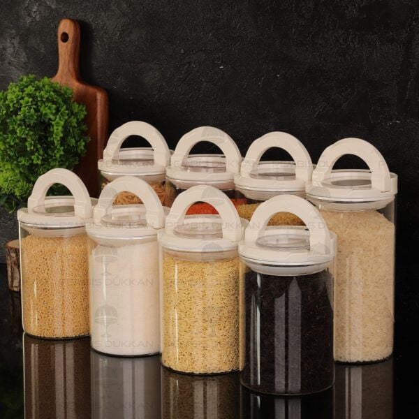 8Lİ BEYAZ TESORA, ERZAK KAVANOZ SETİ (1300ML-1650ML)