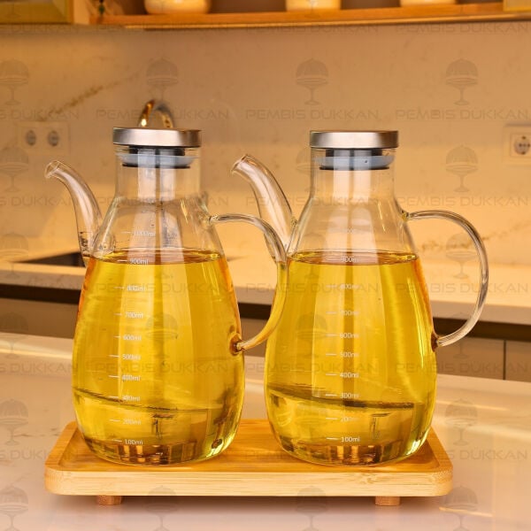 Bambu Altlıklı, 2li Milagra Metal Yağdanlık Set (Gla017 + 8b31)