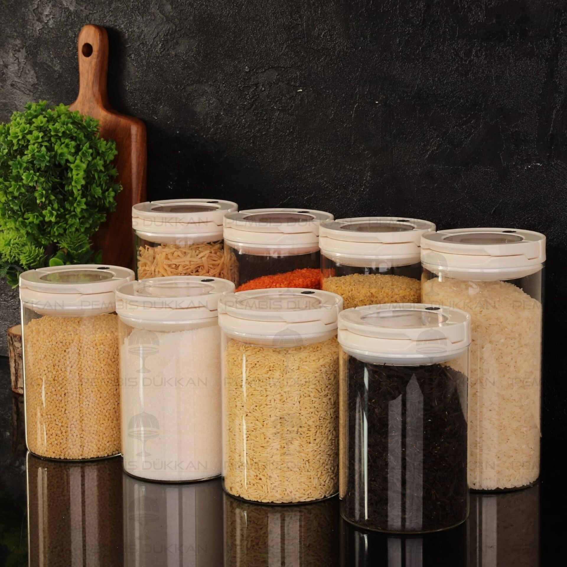 8Lİ BEYAZ TESORA, ERZAK KAVANOZ SETİ (1300ML-1650ML)