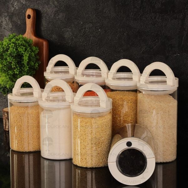 8Lİ BEYAZ TESORA, ERZAK KAVANOZ SETİ (1300ML-1650ML)