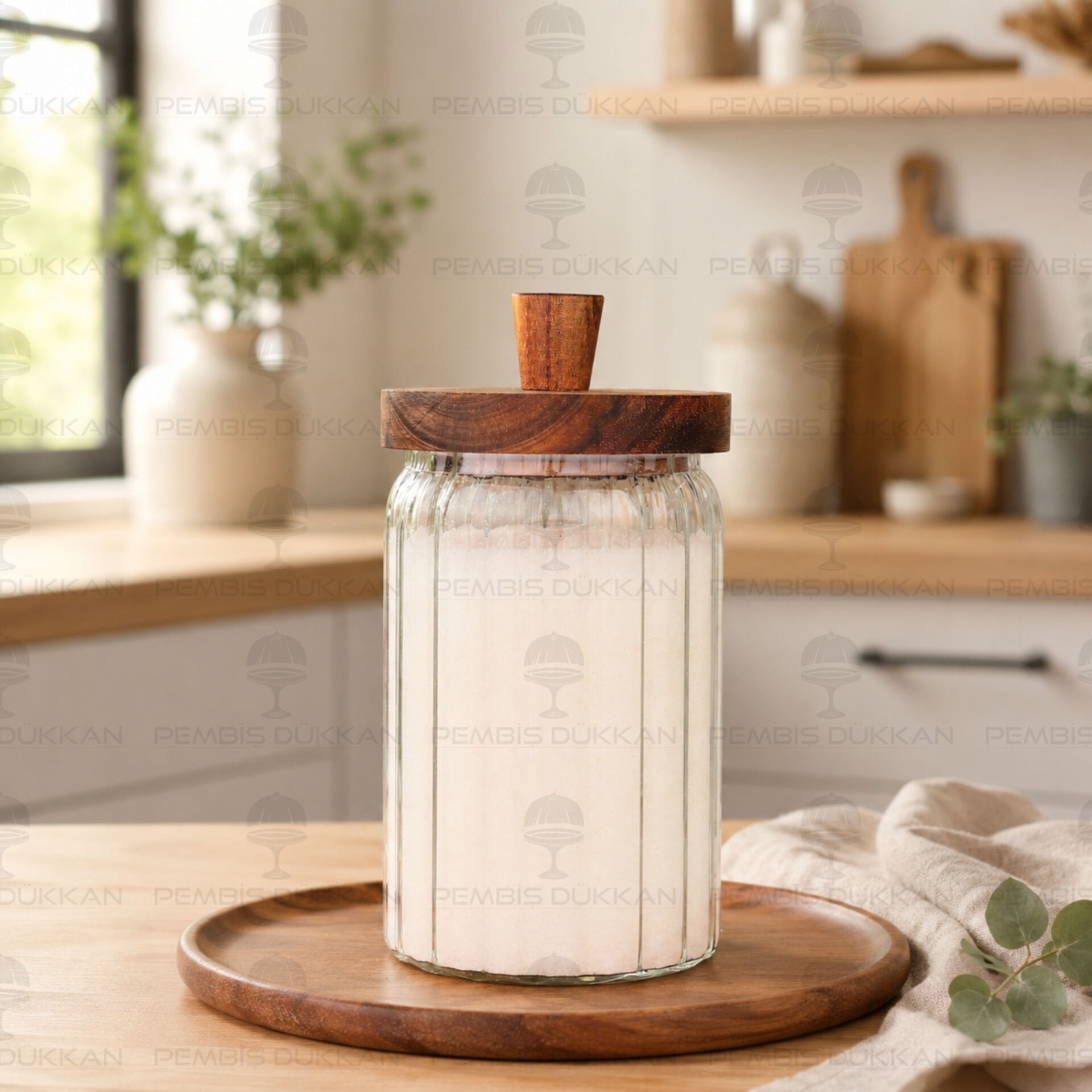 Valore 700ml Akasya Kapaklı Çizgili Kavanoz (Bor 0121)