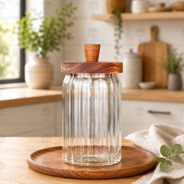 Valore 700ml Akasya Kapaklı Çizgili Kavanoz (Bor 0121)
