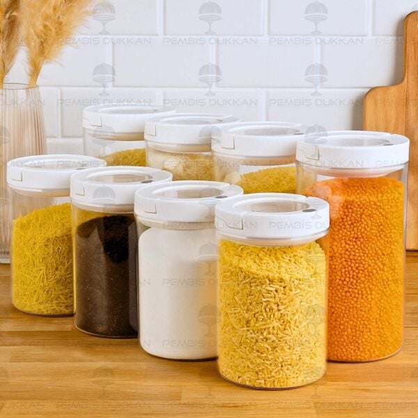 8Lİ BEYAZ TESORA, ERZAK KAVANOZ SETİ (1300ML-1650ML)