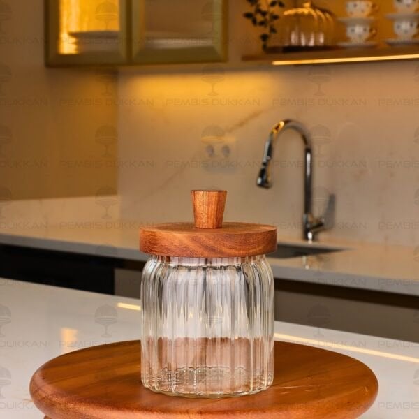 VALORE 450ML AKASYA KAPAKLI ÇİZGİLİ KAVANOZ (BOR 0120)