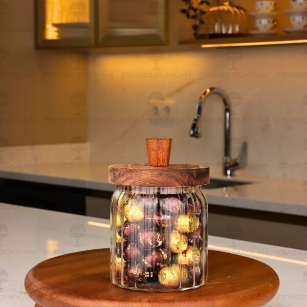 VALORE 450ML AKASYA KAPAKLI ÇİZGİLİ KAVANOZ (BOR 0120)