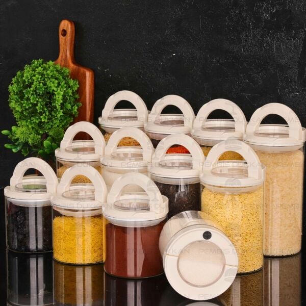 12Lİ BEYAZ TESORA, ERZAK KAVANOZ SETİ (850ML-1300ML-1650ML)