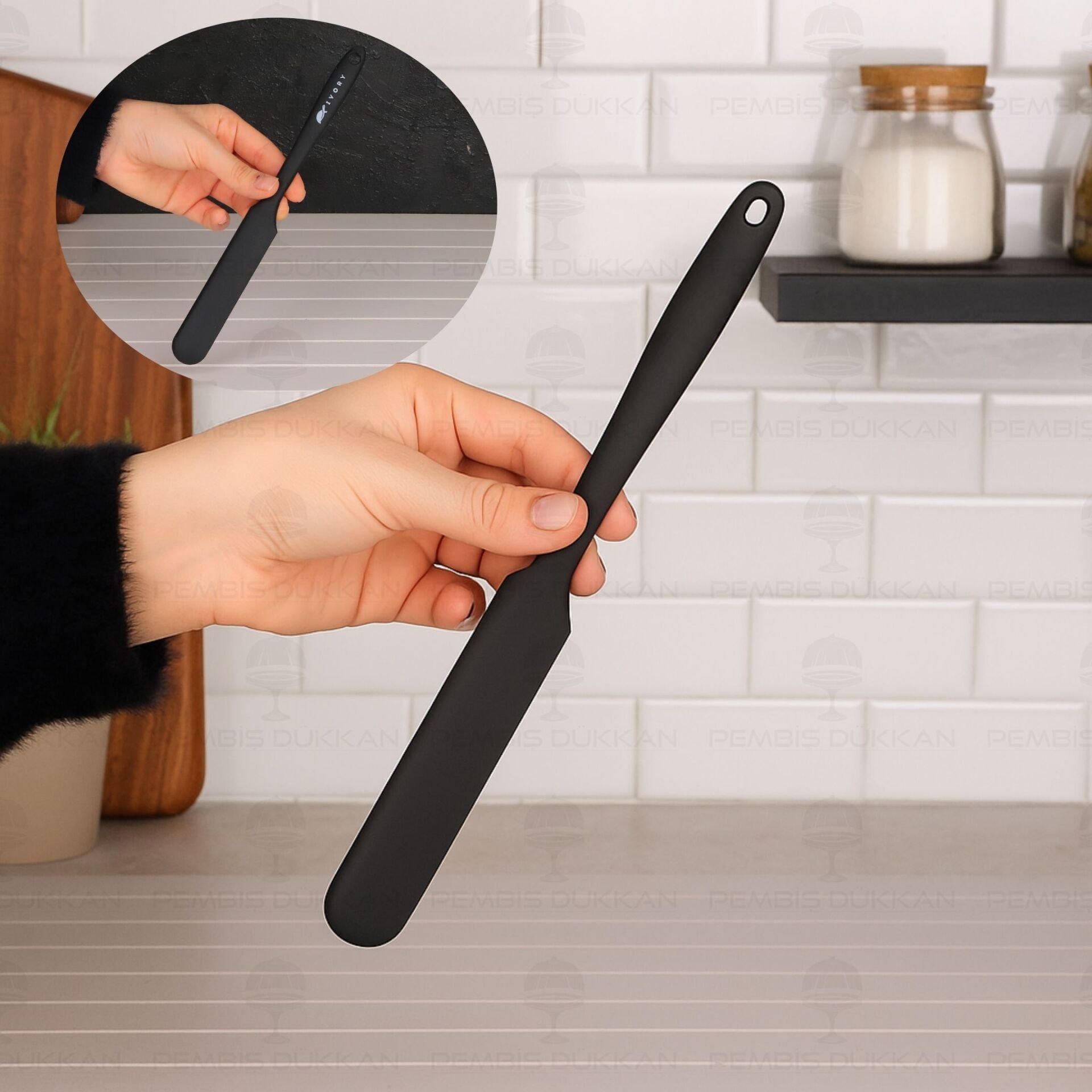 SİYAH KÜÇÜK SİLİKON KREMA SPATULASI İVY (SL106)