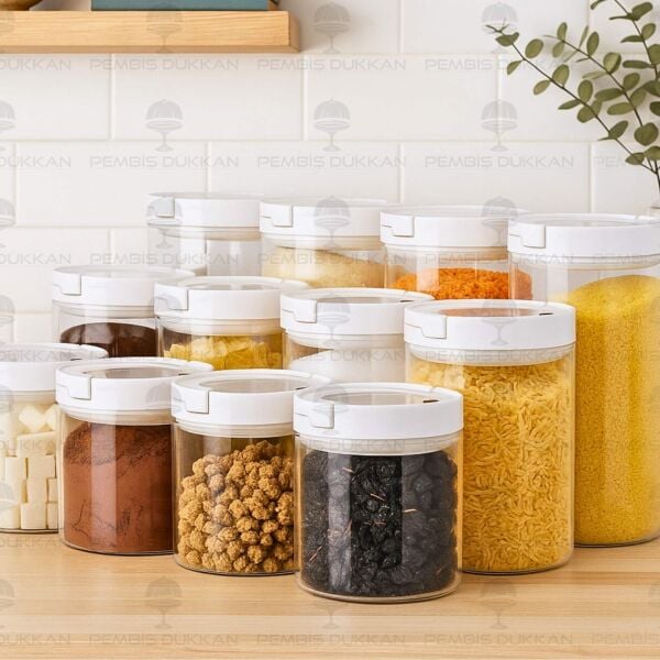 12Lİ BEYAZ TESORA, ERZAK KAVANOZ SETİ (850ML-1300ML-1650ML)