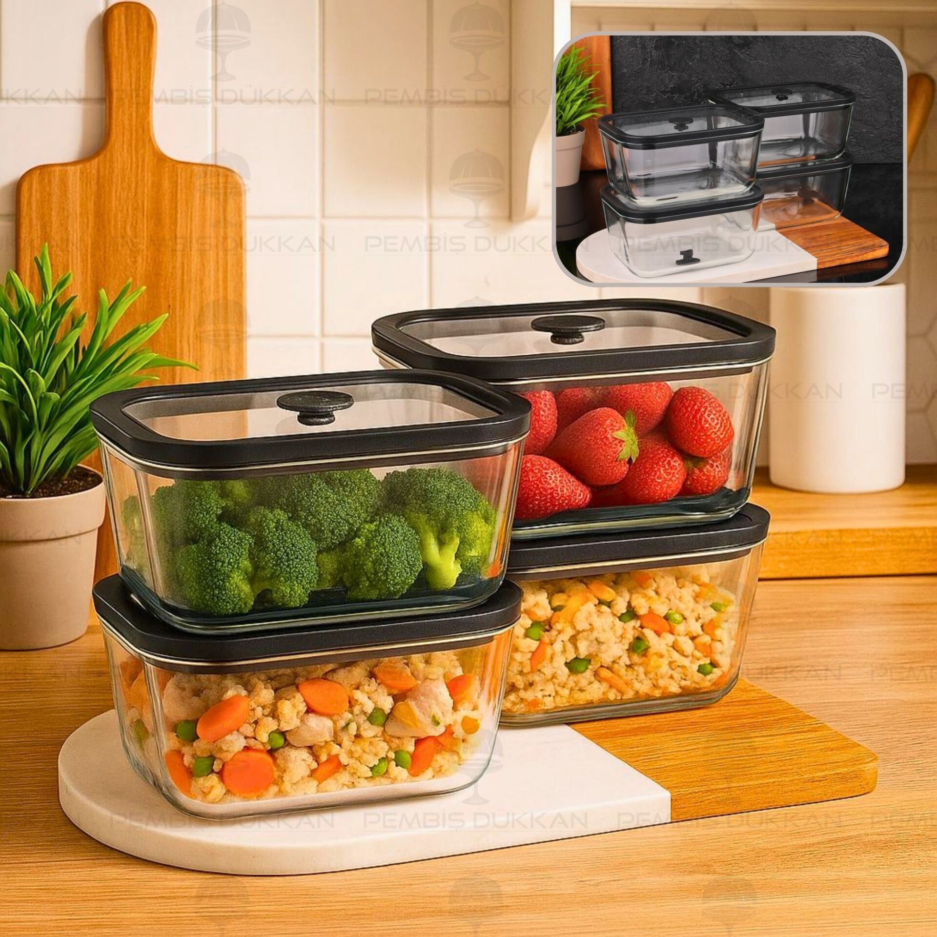 4LÜ SİYAH 800ML SİLİKON VAKUMLU, CAM SAKLAMA KABI (3H02)