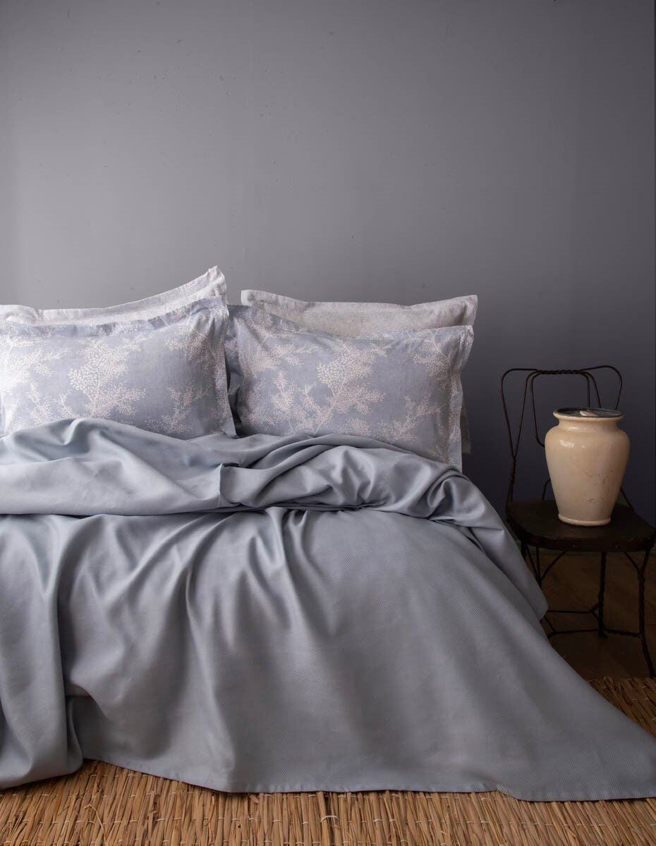 TANYA BAMBU ÇİFT KİŞİLİK PİKE TAKIMI - İNDİGO