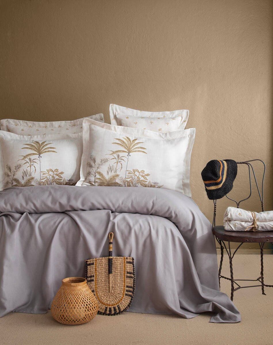 NOBLE BAMBU ÇİFT KİŞİLİK PİKE TAKIMI - GRİ