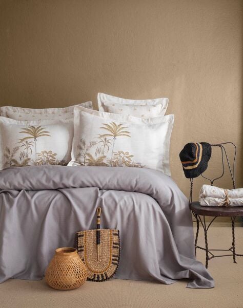 NOBLE BAMBU ÇİFT KİŞİLİK PİKE TAKIMI - GRİ