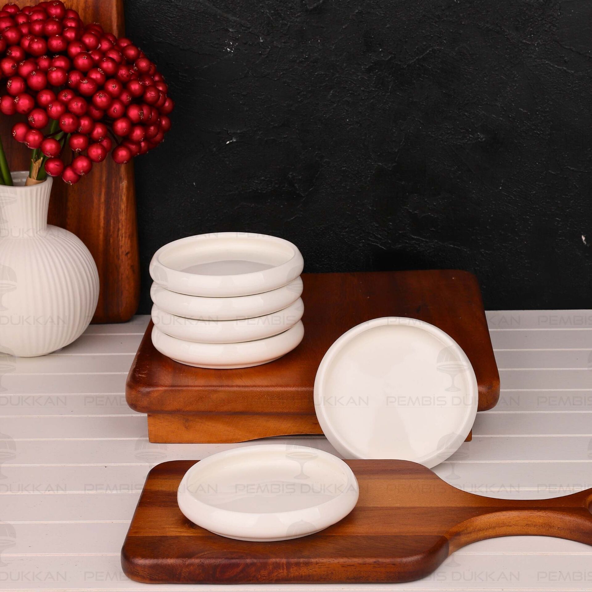 6 ADET VENTO Paçi 10.5CM PORSELEN DÜZ ÇAY TABAĞI & KASE (900330)