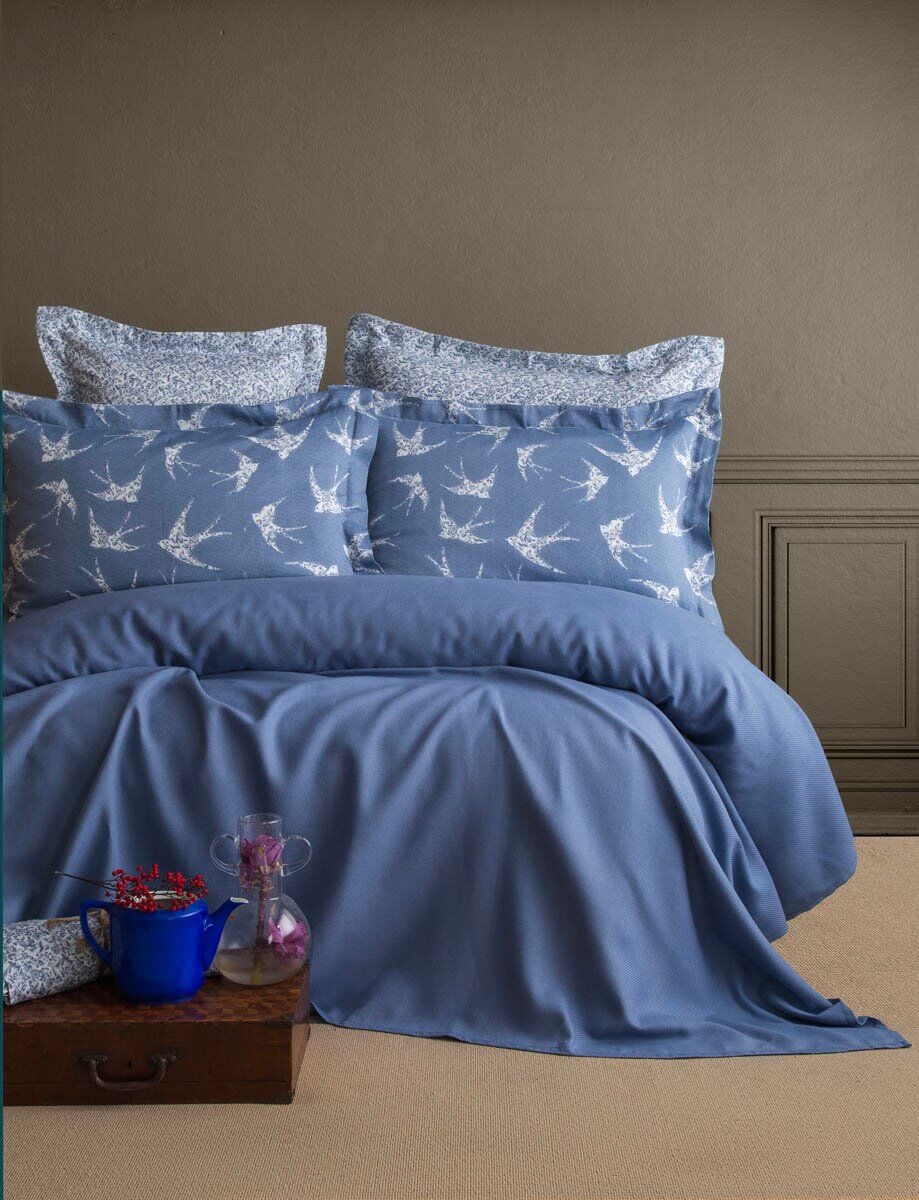 FREELY BAMBU ÇİFT KİŞİLİK PİKE TAKIMI - İNDİGO