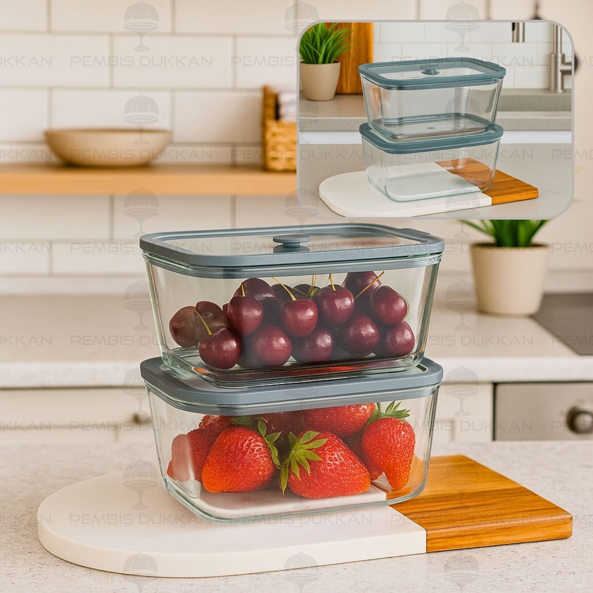 2Lİ GRİ 800ML SİLİKON VAKUMLU, CAM SAKLAMA KABI (3H02G)