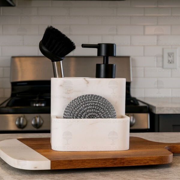 BEYAZ PİTA SÜNGERLİK HAZNELİ, FIRÇALI POLYRESİN SABUNLUK (56814)