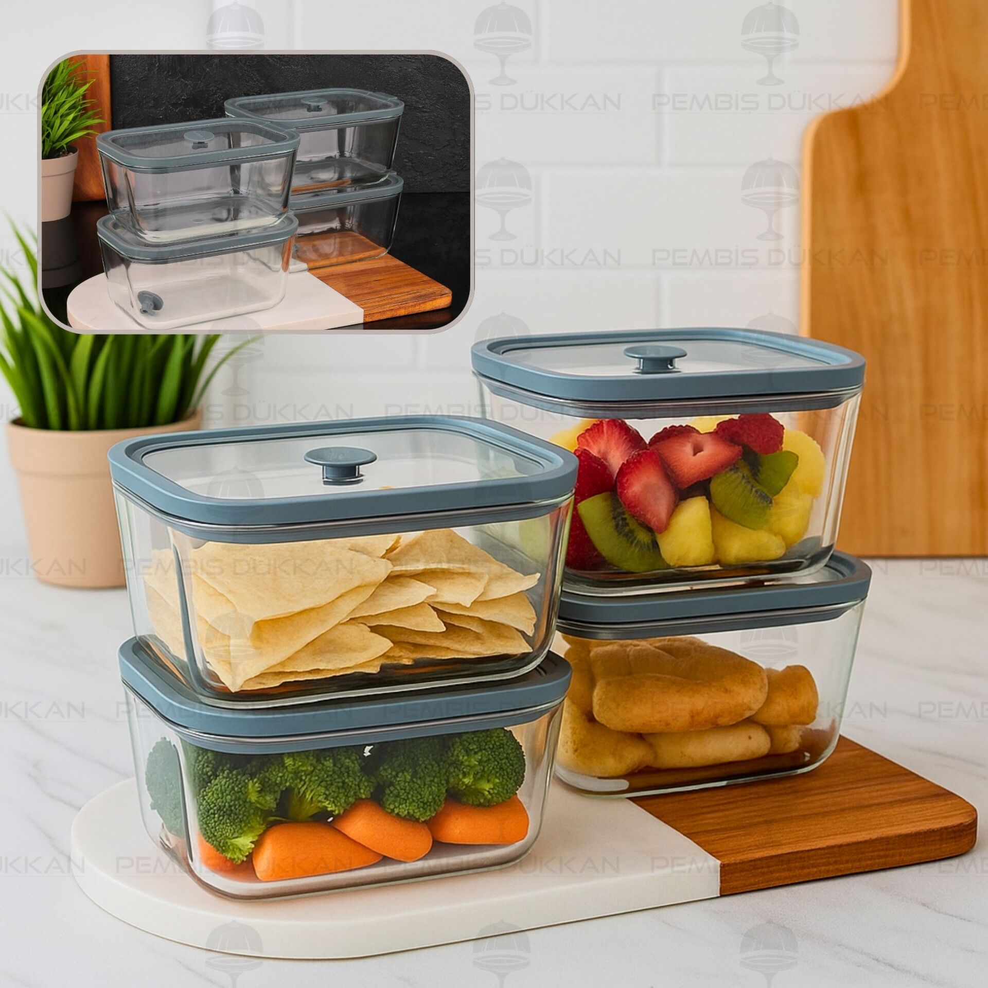 4LÜ GRİ 800ML SİLİKON VAKUMLU, CAM SAKLAMA KABI (3H02G)