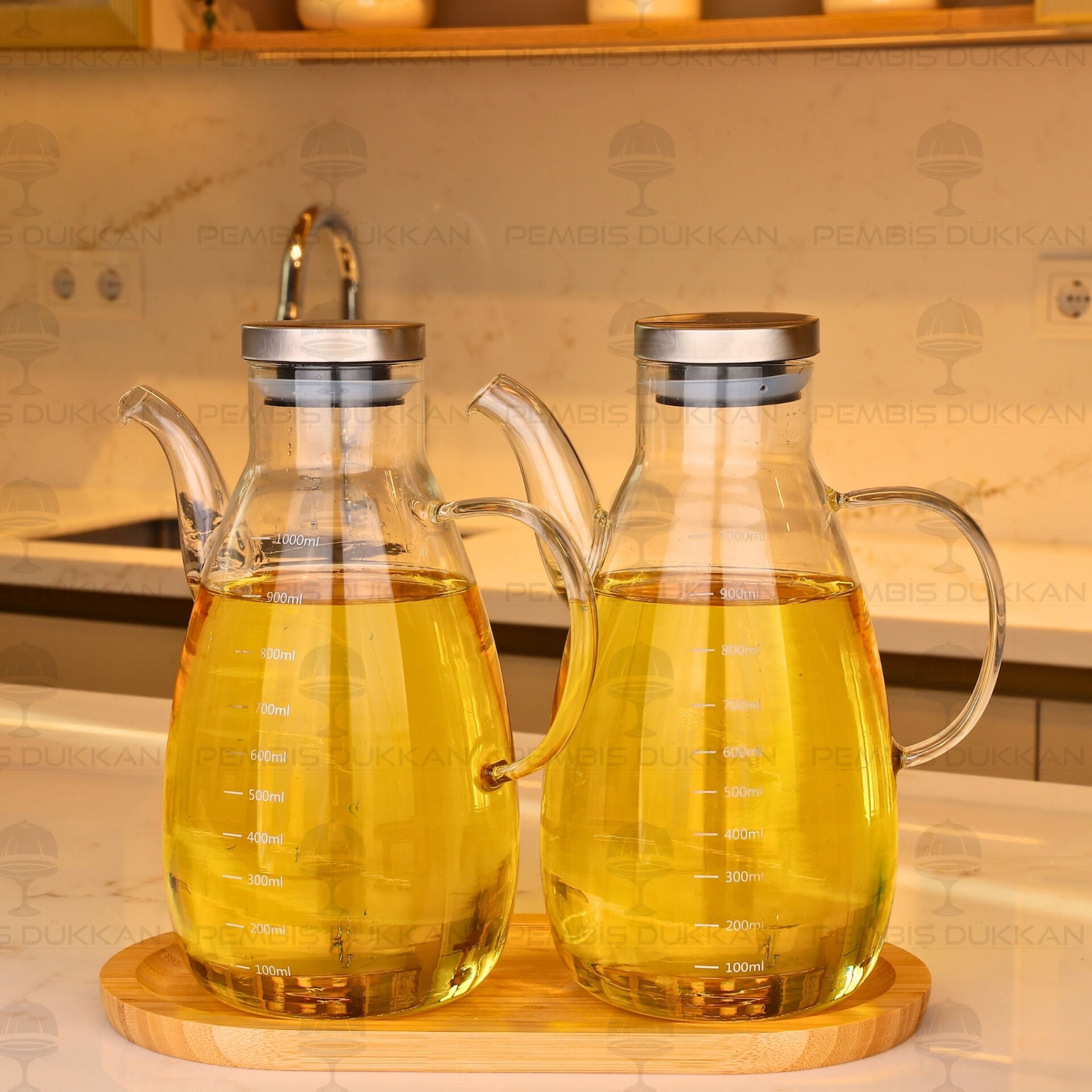 Bambu Altlıklı, 2li Milagra Metal Yağdanlık Set (Gla017 + 75652)