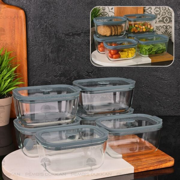 6LI GRİ 470ML SİLİKON VAKUMLU, CAM SAKLAMA KABI (3H01G)