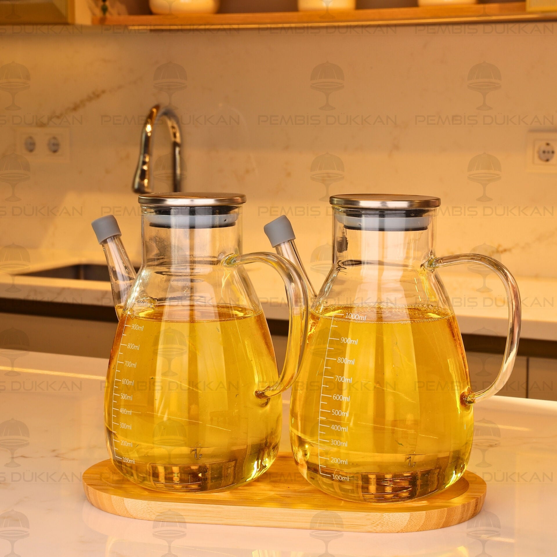 Bambu Altlıklı, 2li Tess Metal Yağdanlık Set (Gla016 + 75652)