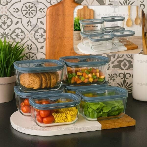 6LI GRİ 470ML SİLİKON VAKUMLU, CAM SAKLAMA KABI (3H01G)