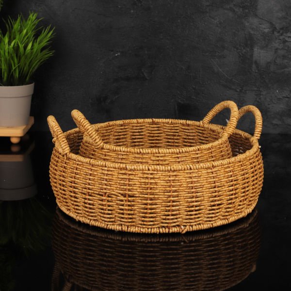 1 ADET YENİ RATTAN YUVARLAK KULPLU SEPET BÜYÜK BOY