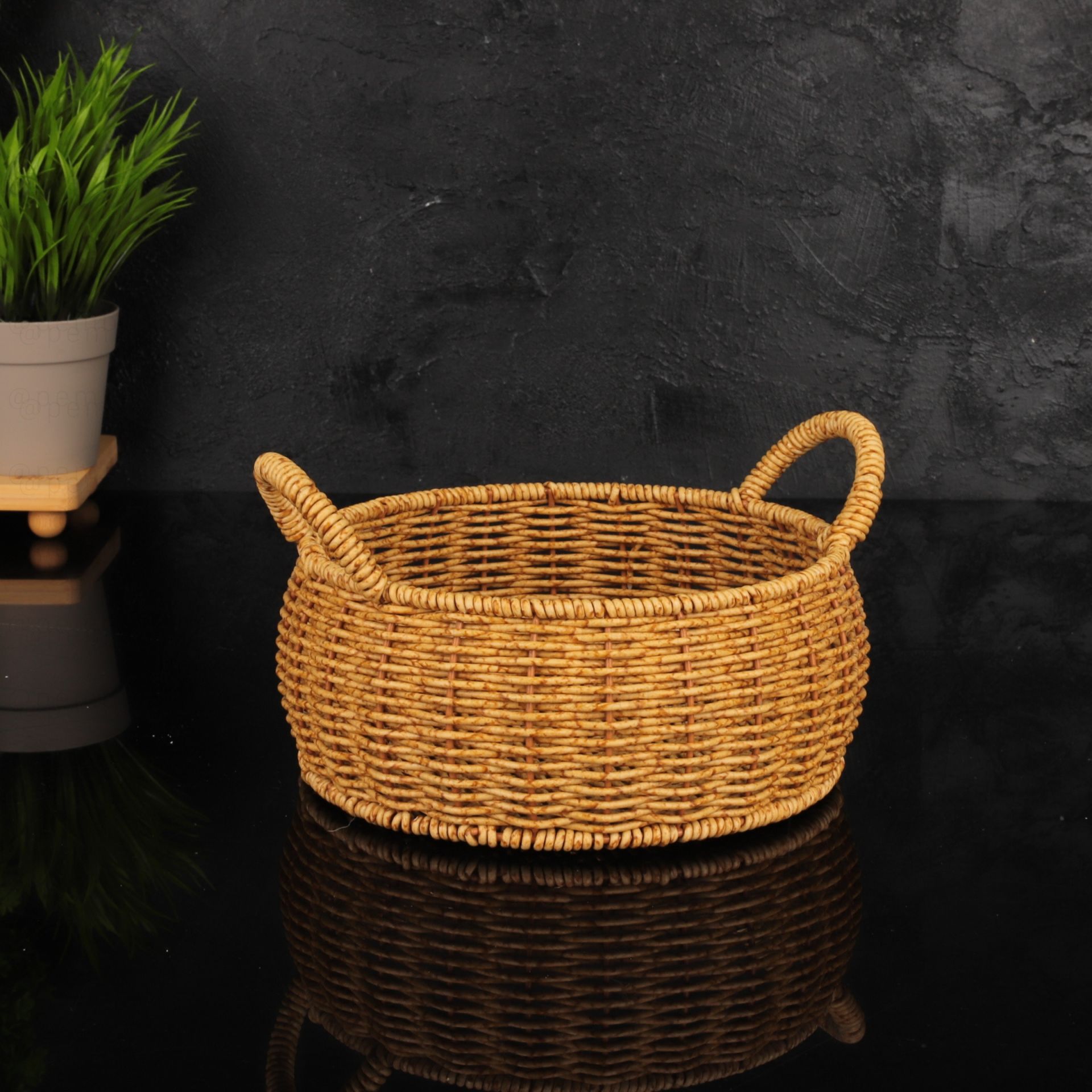 1 ADET YENİ RATTAN YUVARLAK KULPLU SEPET KÜÇÜK BOY