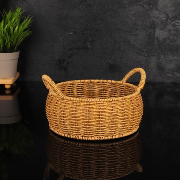 1 ADET YENİ RATTAN YUVARLAK KULPLU SEPET KÜÇÜK BOY