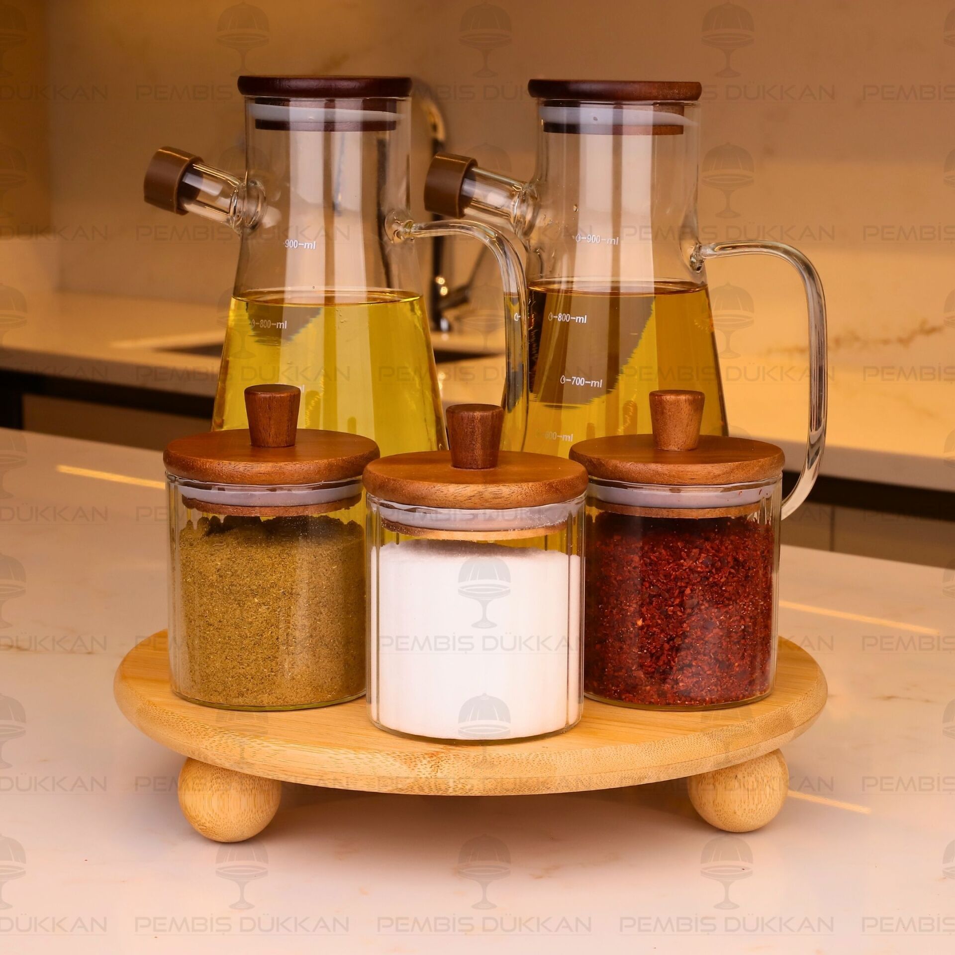 5Lİ BAMBU STANDLI SERENİT & VERONA OCAK YANI YAĞDANLIK KOMBİN SET NO2 (1090)