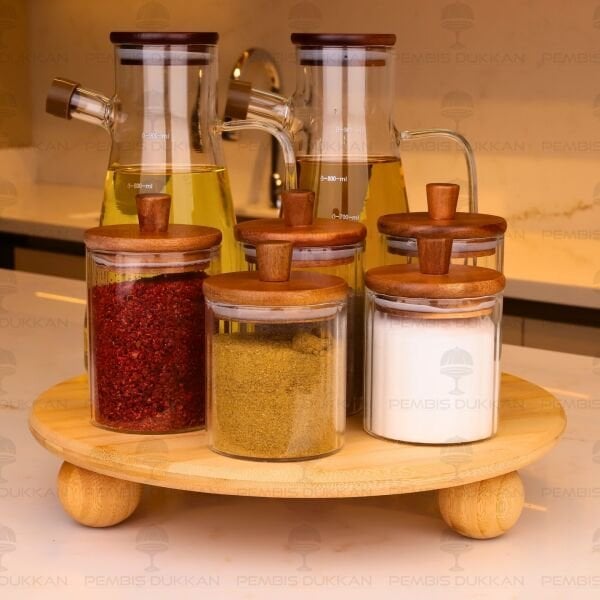 7Lİ BAMBU STANDLI SERENİT & VERONA OCAK YANI YAĞDANLIK KOMBİN SET (1092)