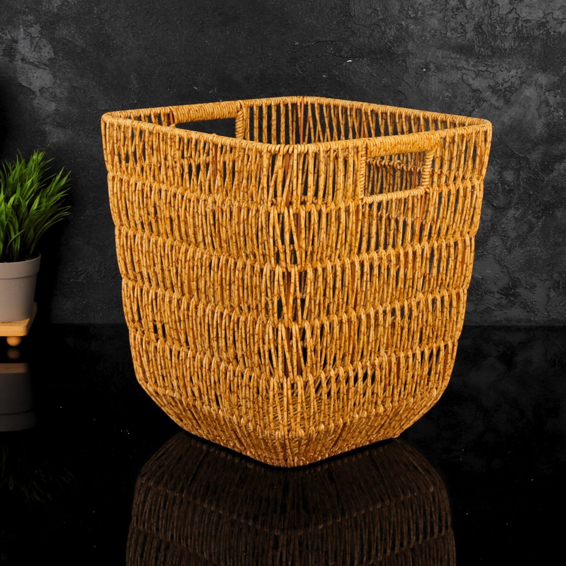 1 ADET YENİ RATTAN KARE DERİN SEPET KÜÇÜK BOY