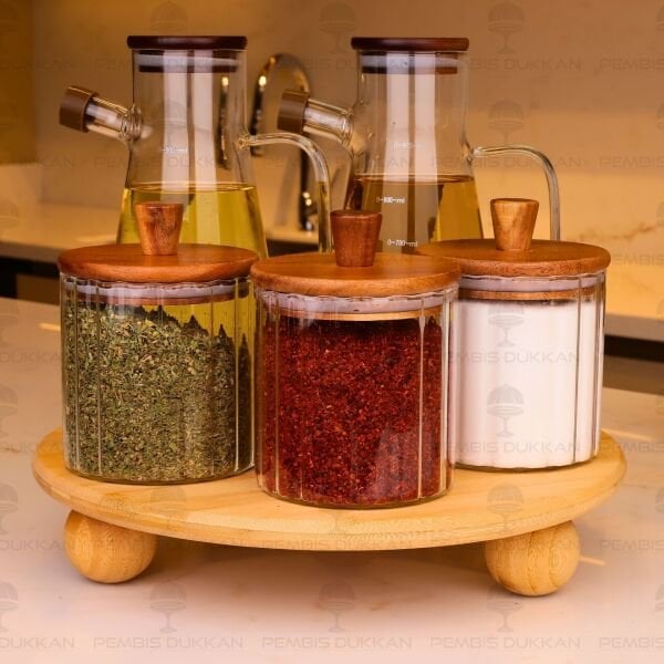 5Lİ BAMBU STANDLI SERENİT & VERONA OCAK YANI YAĞDANLIK KOMBİN SET NO1 (1092)