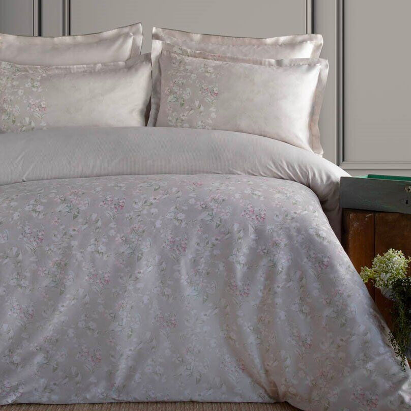 Franny Elegance Beige Pamuk Saten Çift Kişilik Nevresim Takımı