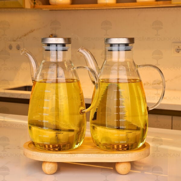 Bambu Altlıklı, 2li Milagra Metal Yağdanlık Set (Gla017 + 1094)