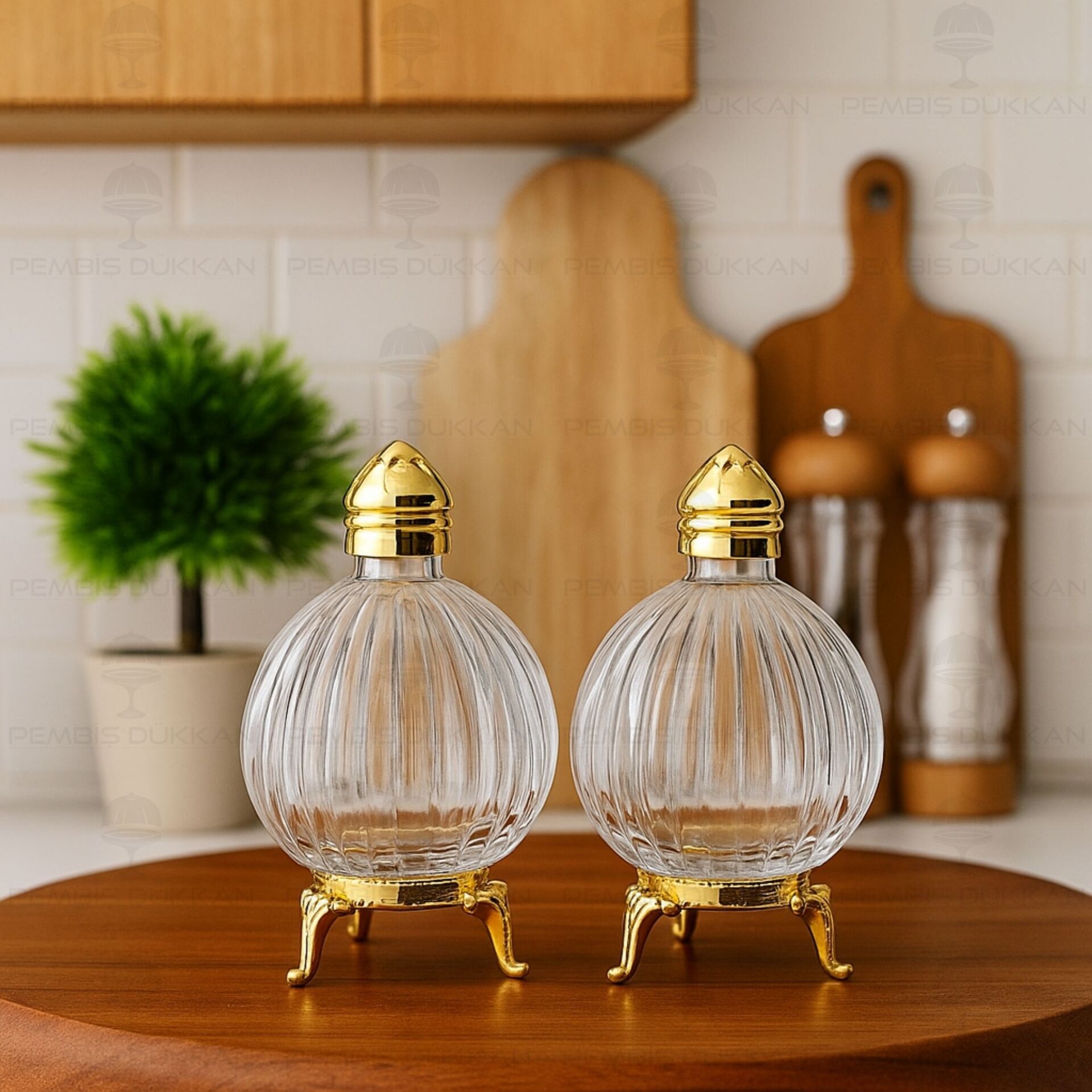 2Lİ GOLD AYAKLI CAM TUZLUK BİBERLİK