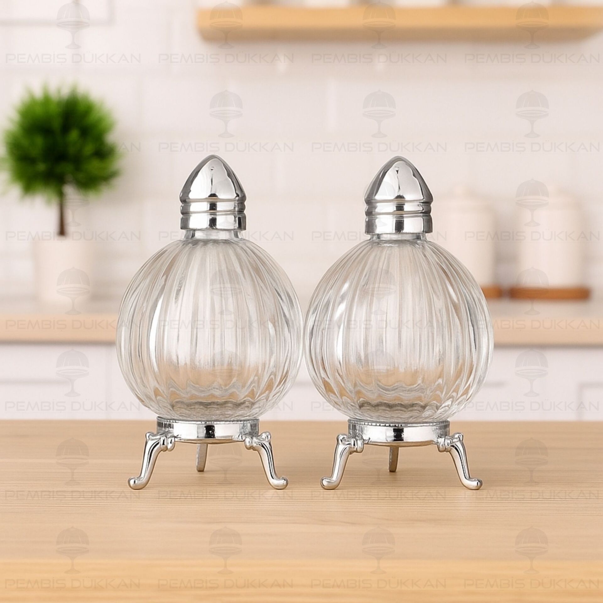 2Lİ GÜMÜŞ AYAKLI CAM TUZLUK BİBERLİK