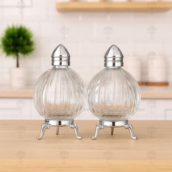 2Lİ GÜMÜŞ AYAKLI CAM TUZLUK BİBERLİK