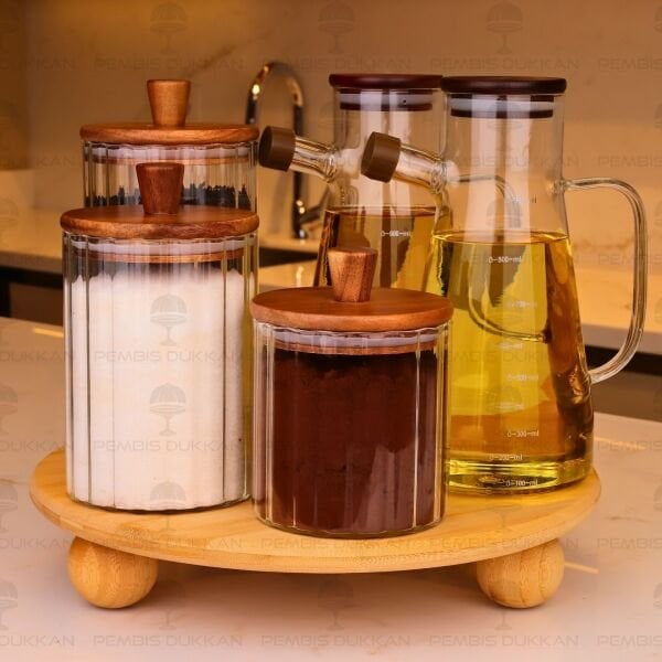 5Lİ BAMBU STANDLI SERENİT & VERONA OCAK YANI YAĞDANLIK KOMBİN SET NO2 (1092)