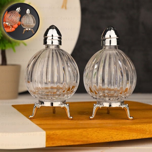 2Lİ GÜMÜŞ AYAKLI CAM TUZLUK BİBERLİK