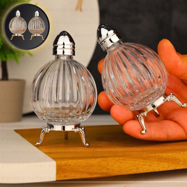 2Lİ GÜMÜŞ AYAKLI CAM TUZLUK BİBERLİK