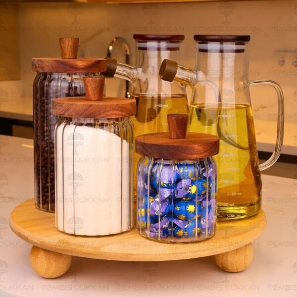 5Lİ BAMBU STANDLI SERENİT & VALORE OCAK YANI YAĞDANLIK KOMBİN SET NO2 (1092)